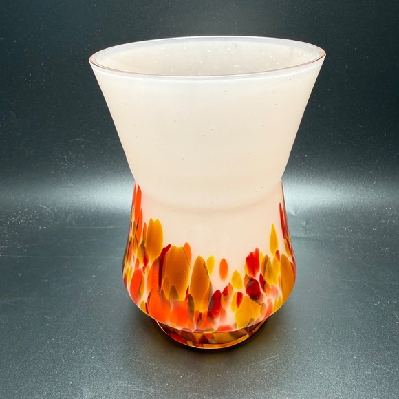 Bohemian Other - Vintage Czechoslovakia Spatter Glass Vase Pink Frosted Mid Century Art Glass